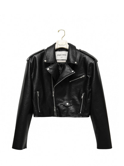 GEORGIA Vegan Leather Cropped Biker Jacket - SUENE