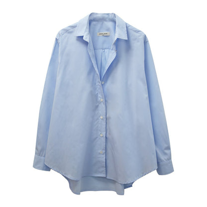 ANNA Classic Cotton Blouse - Blue - SUENE