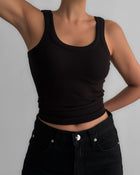 ALIA Sleeveless Rib Jersey Tank Top - Black