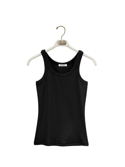 ALIA Sleeveless Rib Jersey Tank Top - Black - SUENE