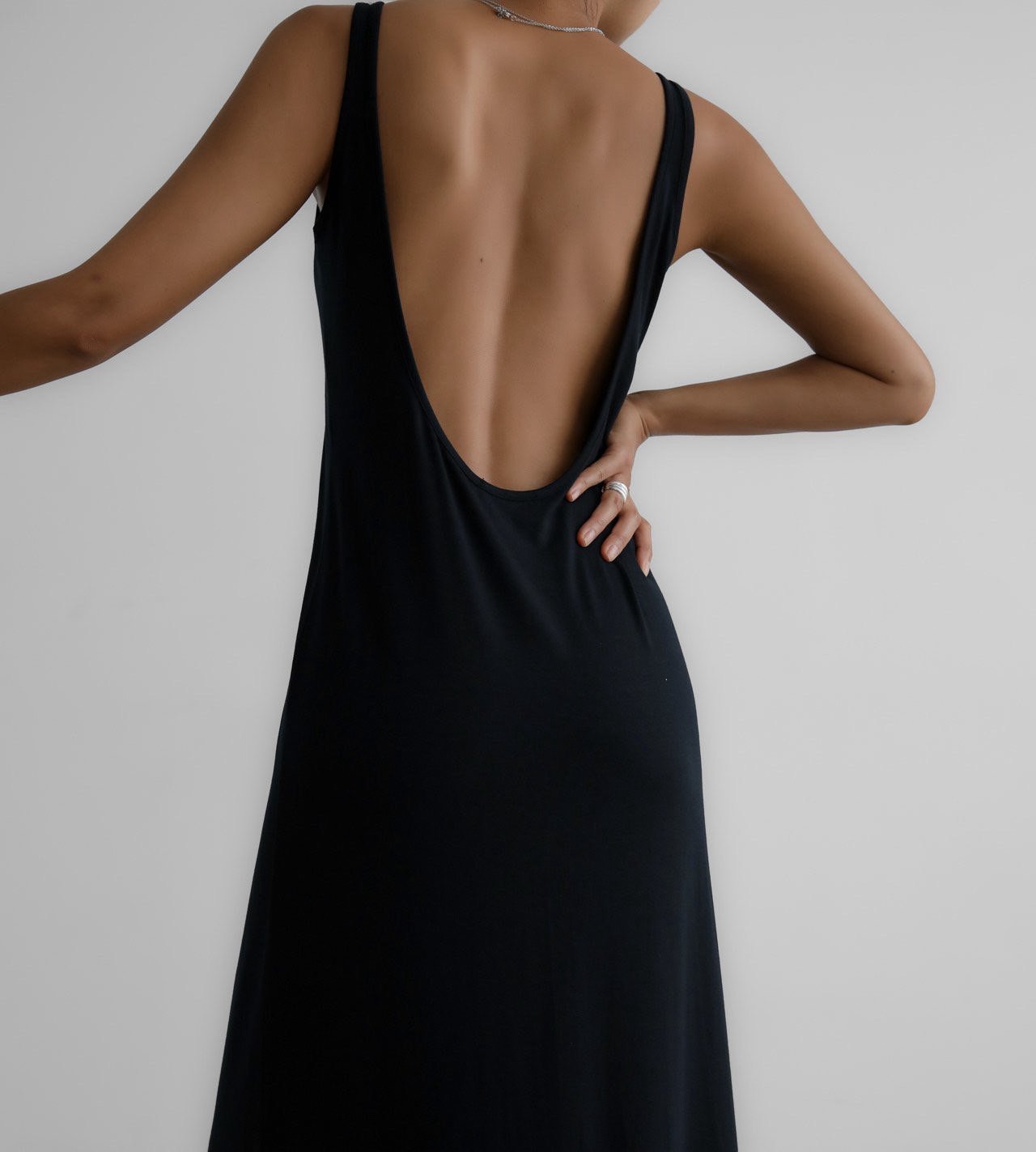 CRIS Black Open Back Maxi Dress - SUENE