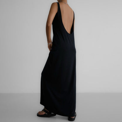 CRIS Black Open Back Maxi Dress - SUENE