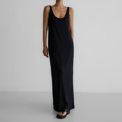 CRIS Black Open Back Maxi Dress - SUENE