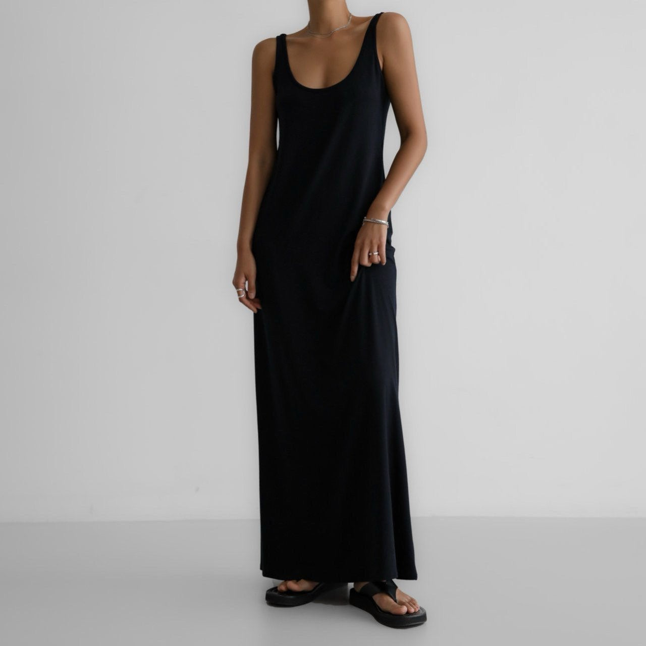 CRIS Black Open Back Maxi Dress - SUENE