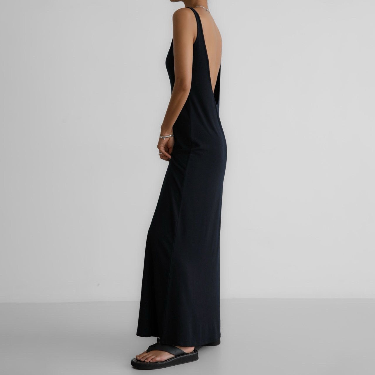 CRIS Black Open Back Maxi Dress - SUENE