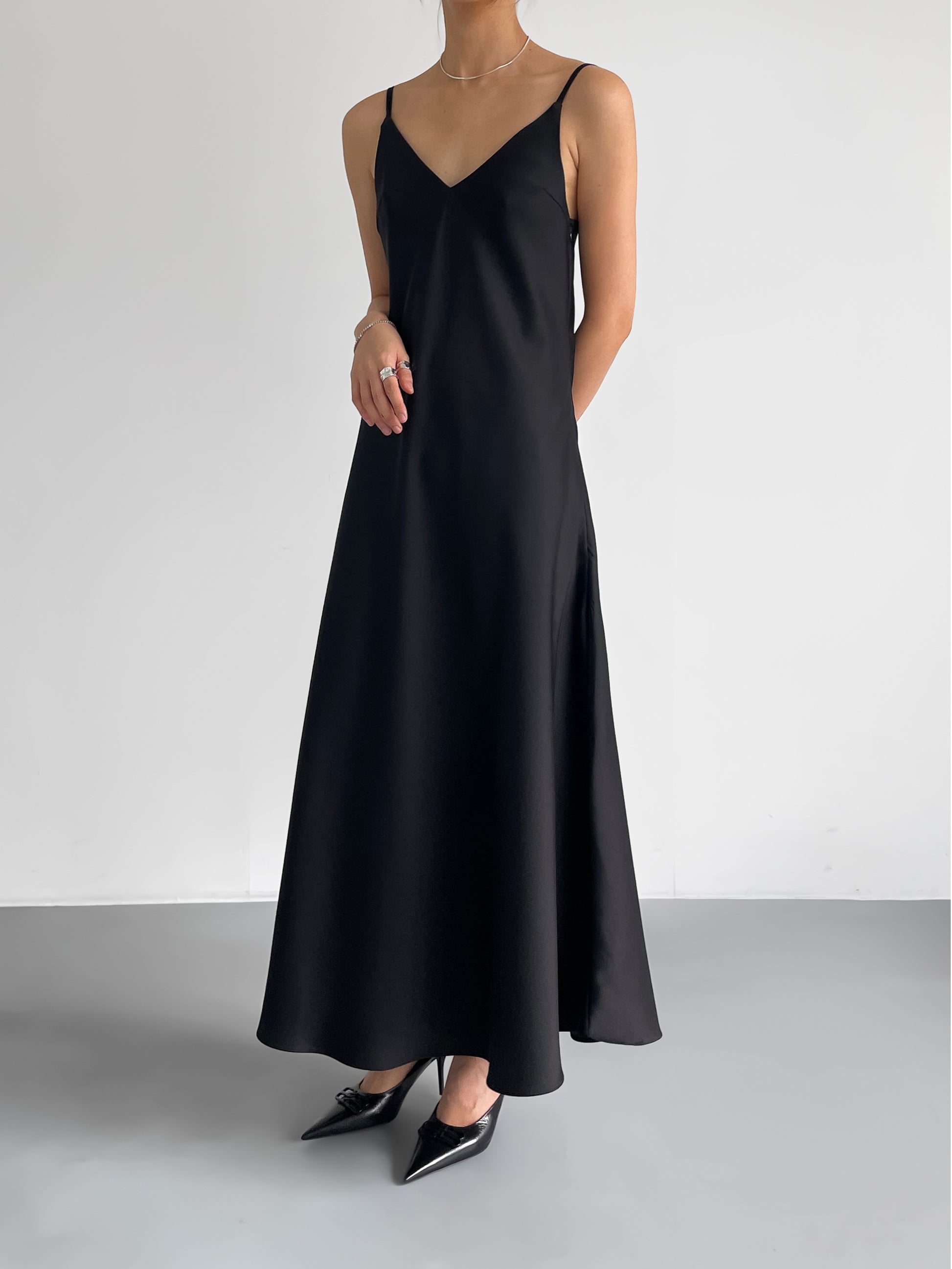 LARISSA Classic Black Satin Dress - SUENE