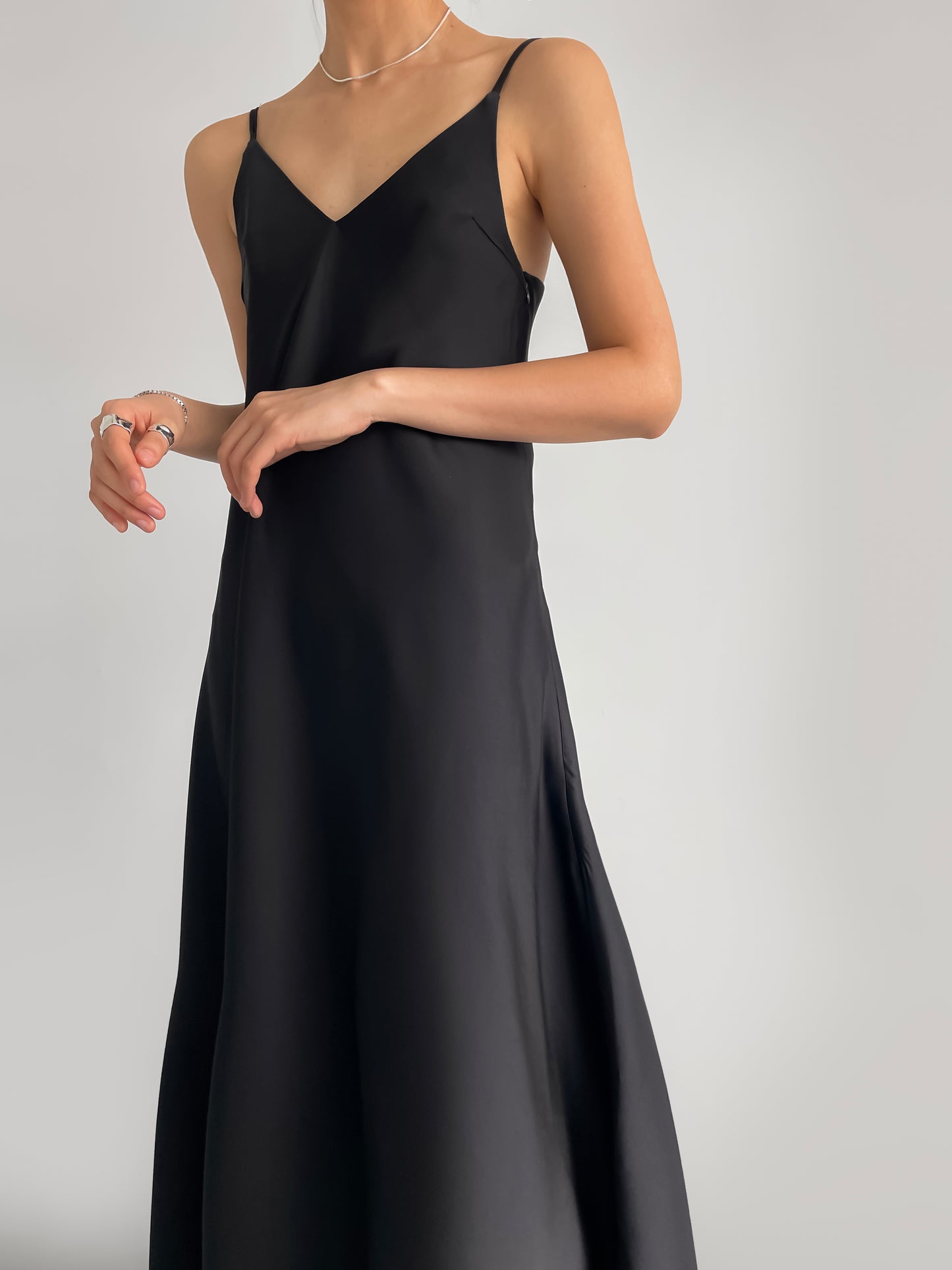 LARISSA Classic Black Satin Dress - SUENE