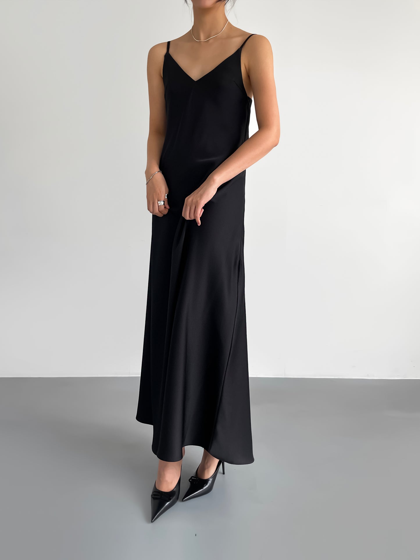 LARISSA Classic Black Satin Dress - SUENE