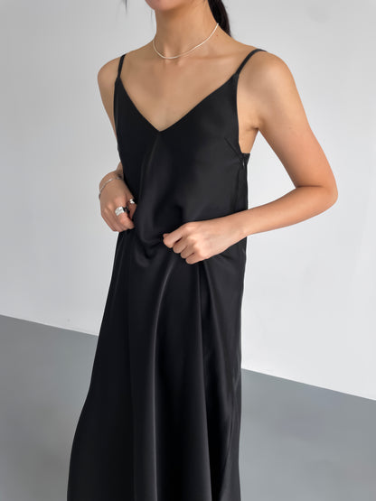 LARISSA Classic Black Satin Dress - SUENE