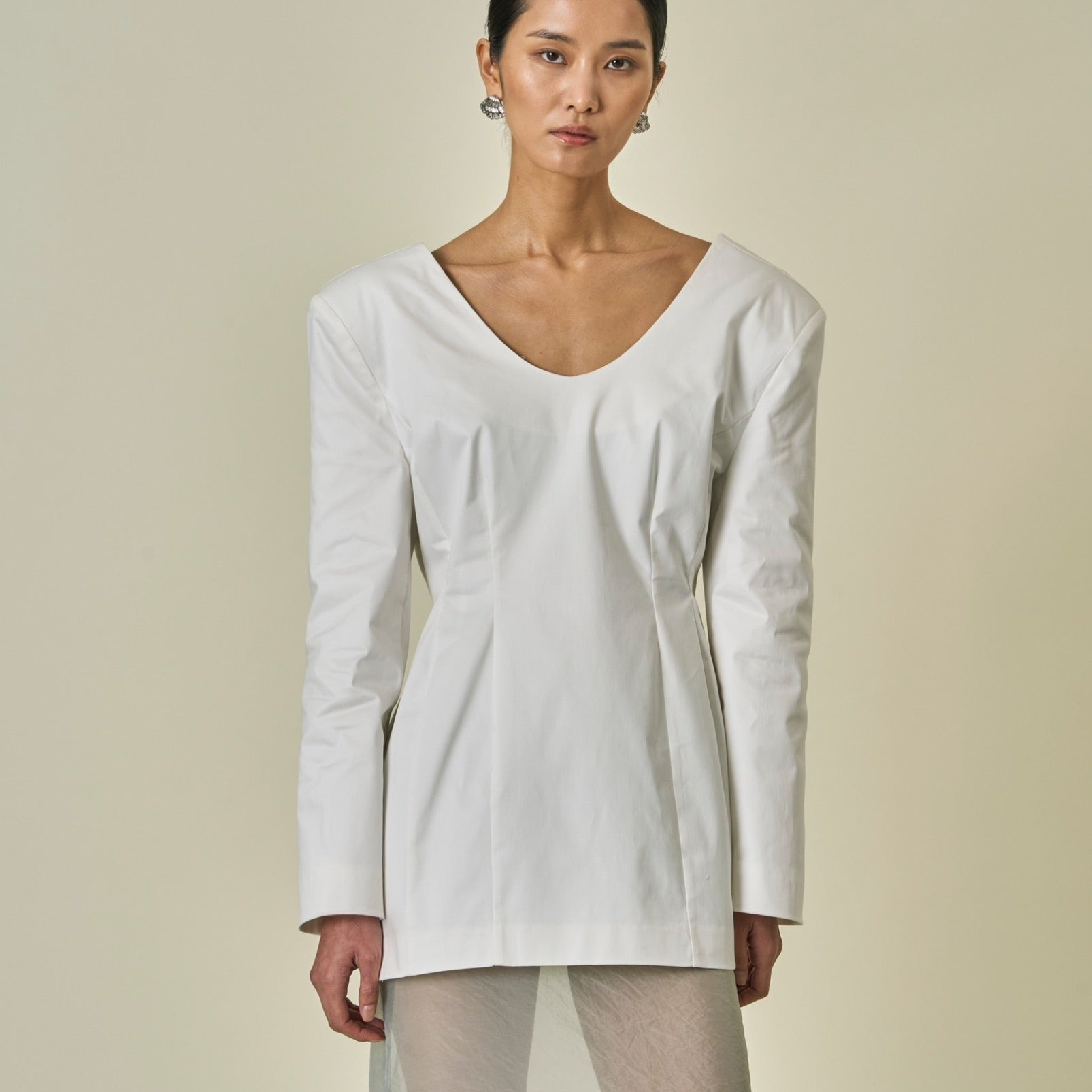 YANA Cotton Open Back Blouse - White - SUENE