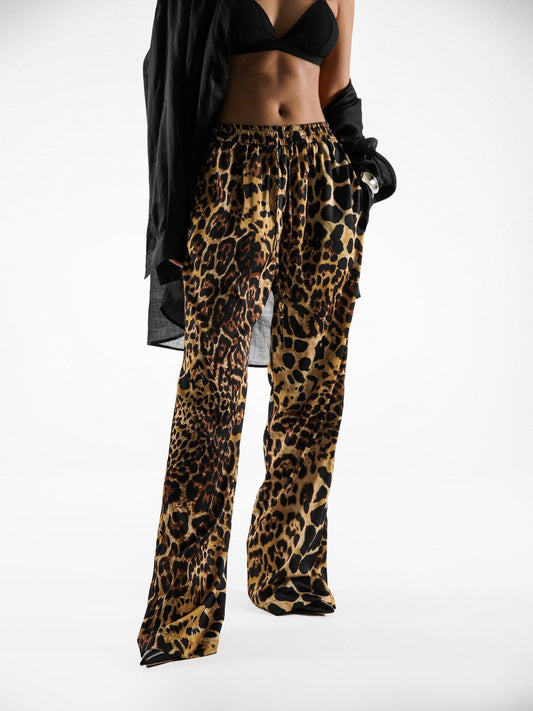 ZOYA Leo Print Satin Pants